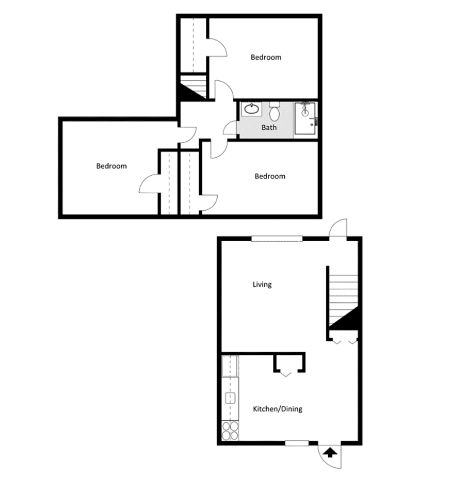 Floor plan for 3 beds, 1 bath, 1012 sqft